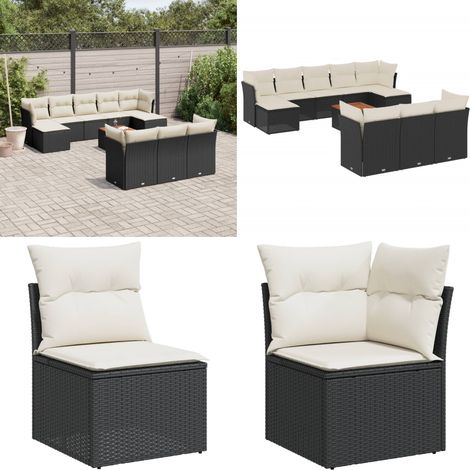 11-tlg. Garten-Sofagarnitur mit Kissen Schwarz Poly Rattan - Gartenmöbel - Outdoor Möbel - Rattan Gartenmöbel - PE-Rattan - Esstisch Set - Home & Living (1/5)