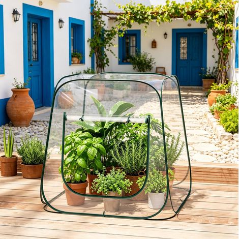 Serre de jardin pop-up 100x100x97 cm transparente en PVC et métal avec ouverture zippée (1/4)