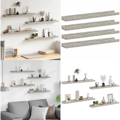 Étagères murales 4 pcs Gris béton 60x9x3 cm - Étagères Murales - Étagères Déco - Rangement Mural - Décoration Intérieure - Meubles Gris - Home & Living (1/5)