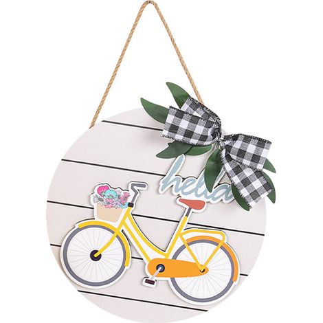 (Holzschild mit Fahrradmotiv) Frühlingskranz aus Holz, dekorativer Buchstabe zum Aufhängen an der Tür, Landhausstil, Ranchstil, dekorativer Anhänger (1/2)