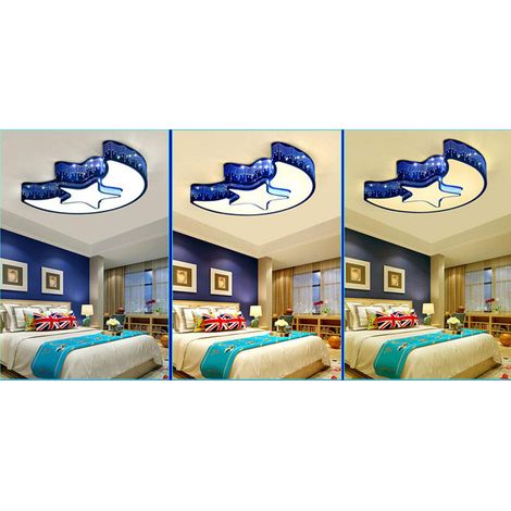 Plafonnier étoile-lune bleu, lampe d'éclairage de chambre, adapté au salon et à la chambre d'enfants, lumière LED tricolore 220V (1/5)