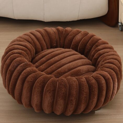 QORVA-Lit rond pour chat et chien en tissu doux couleur café de 40 cm de diamètre, lit extra large pour chat et chien, lit chaud pour l'hiver