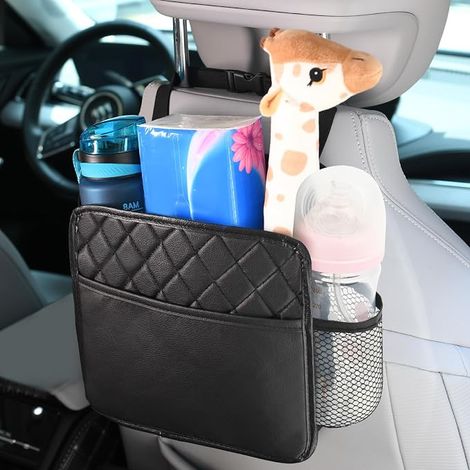 Bolsa de almacenamiento colgante de cuero para coche, organizador para el asiento trasero con bolsillos de almacenamiento, general, organizador y almacenamiento de gran capacidad para viajes y turismo (1/5)
