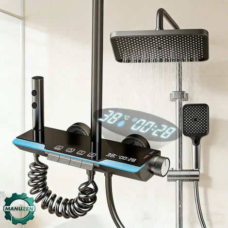 Manuzen - Système de douche gris à commandes piano et affichage numérique – éclairage d’ambiance B (1/3)