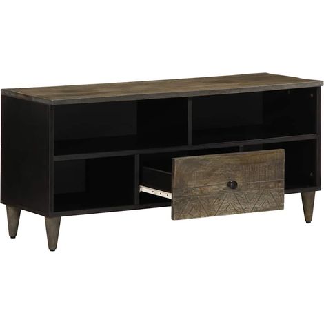 Meuble TV,Banc TV,Armoire TV noir 100x33x46 cm bois massif de manguier CFW616073 (1/5)