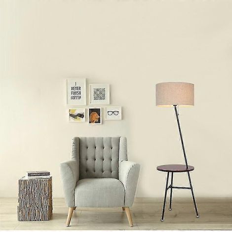 Lampadaire triangulaire en fer forgé E27, finition noyer noir, idéal pour salon, chambre ou chambre d'hôtel. (1/4)
