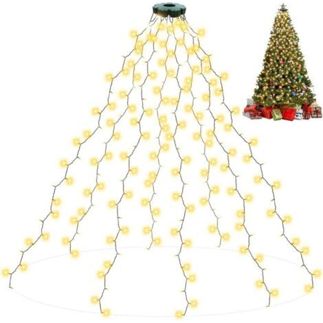 Guirnalda de luces navideñas de 2 m con aro, 280 LED, 8 tiras, con temporizador, 8 modos, resistente al agua, luces navideñas para 150 cm, 180 cm, 240 cm (blanco cálido) (1/4)