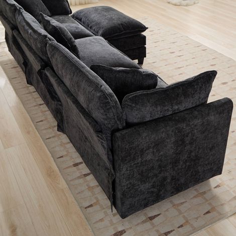 Accoudoirs Cloud canapé sectionnel moderne coussin double couche assise tissu chenille respirant salon chambre appartement noir. (1/5)