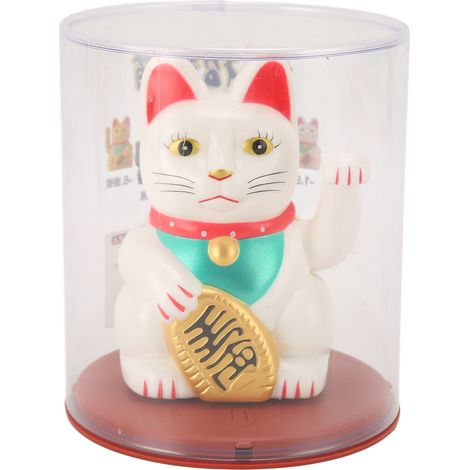 Chat Solaire Porte-Bonheur 4in avec Bras Mouvant - Chat Feng Shui Énergie Solaire, Décoration Maison Blanche MLY23056 (1/5)