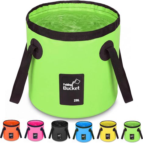 Conteneur d'eau pliable - Seau 20L portable - Pour laver linge et vaisselle - Camping, extérieur-Vert (1/5)