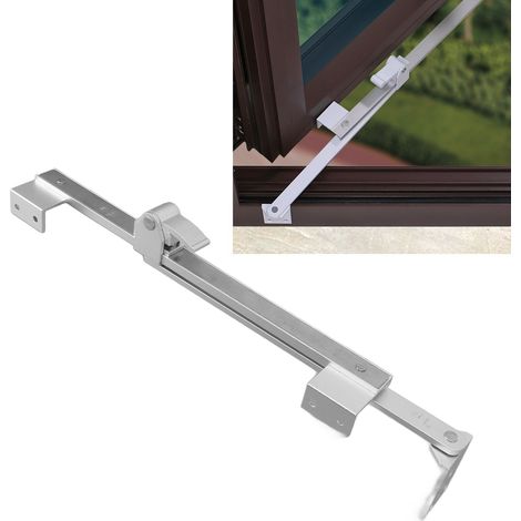 Bisagra de ventana ajustable en forma de T, aleación de aluminio, color plata – Fijación segura de la ventana con soporte para viento y llave Allen, paquete de 1 bisagra + 7 tornillos (1/5)