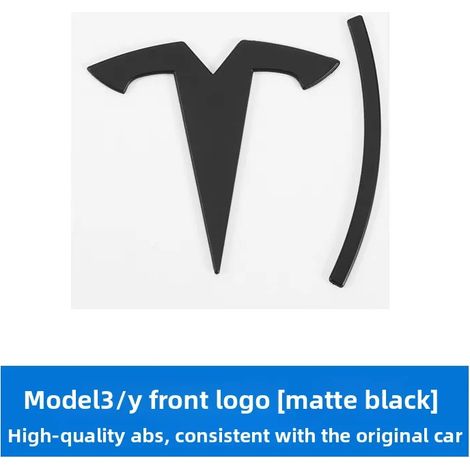 (Avant - Noir mat) - Emblème de voiture Tesla, badge avant ABS, emblème de coffre, modification, badge double moteur, lettres Tesla Model Y 3 X S, autocollant double moteur (1/5)