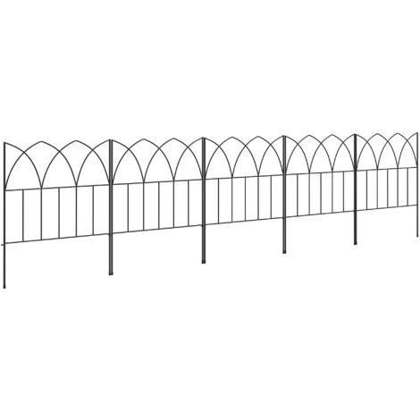 Lot de 5 panneaux de clôture de jardin décoratives en métal, bordure de jardin, parterre de fleurs - dim. 205 x 45,5 cm