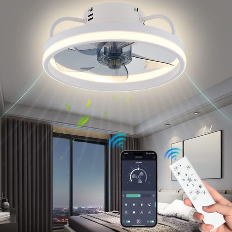 Ventilateurs de plafond 50 cm avec éclairage et télécommande, 6 vitesses, variateur d'intensité, application intelligente, éclairage silencieux et moderne pour salon,chambre (Blanc, 50cm) (1/5)