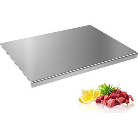 Planche a Decouper Inox, Plaque Inox Cuisine en Acier Inoxydable, Protege Plan de Travail Cuisine avec Bord d'arrêt, les Pain et les Fruits, 40 x 30 x 2 cm (1/5)