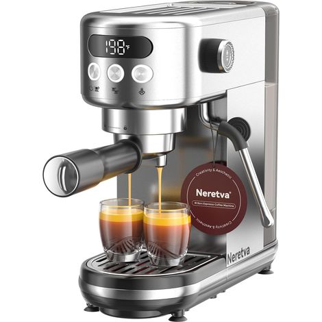 Machine a Cafe, 20 Bar Cafetière Expresso 1350W Compacte En Acier Inoxydable Avec Mousseur À Lait (1/5)