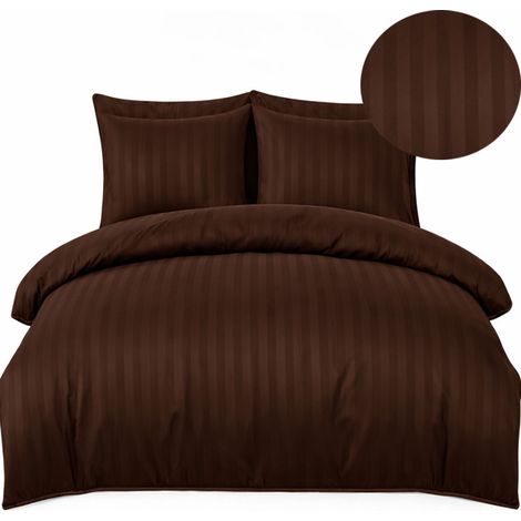 Ropa de cama de hotel damasco con rayas 160x200 marrón, chocolate, marrón (1/5)