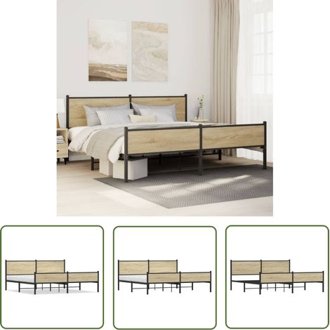 vidaXL Cadre de lit en métal sans matelas chêne sonoma 200x200 cm (1/5)