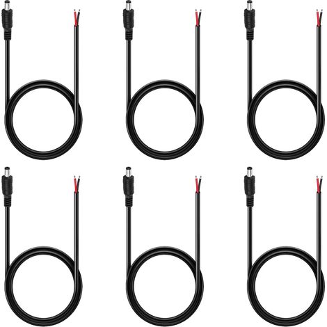 6 Pieces 5.5 X 2.1mm DC Power Supply Pigtail Cables, 12V 10A DC Power Connector, Power Connector for CCTV, Surveillance Camera, LED Strip and Low Voltage Applications, 1m (1/5)