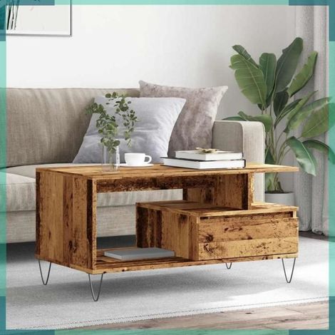 857452 Table basse vieux bois 90x49x45 cm bois d'ingénierie (1/5)