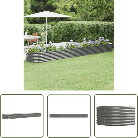 The Living Store Lit surélevé de jardin Acier enduit de poudre 440x80x36 cm gris - Jardiniere Surélevée - Bac À Fleurs Extérieur - Plante Grimpante - Décoration Jardin - Pot De Fleurs Oval (1/5)