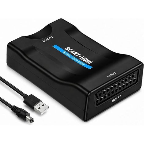 Adattatore SCART a HDMI 720p/1080p, convertitore SCART a HDMI per TV, monitor, proiettore, audio e video HD SCART compatibile con PS3, DVD, VHS, Xbox, Blu-ray, Plug and Play, con cavo USB (1/5)