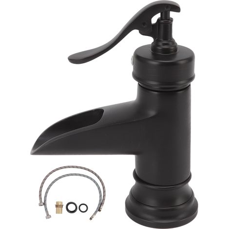 Eosnow Robinet de lavabo monotrou en cuivre avec sortie cascade, robinet d'eau chaude et froide sous comptoir, noir