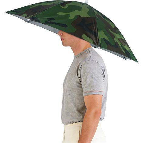 Chapeau-parapluie camouflage – Diamètre de 69 cm – Simple couche avec revêtement argenté – Protection UV – Parasol ultraléger et portable pour le jardinage et la pêche en extérieur