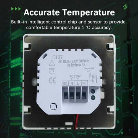 Thermostat WiFi - Écran Tactile LCD - Programmation Hebdomadaire 5/2 6/1 7 Jours - Capteur Sol + Ambiant - 3600 W - 85-230 V - Noir ou Blanc (1/4)