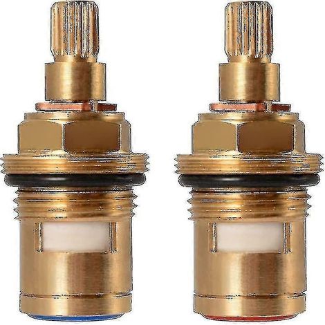 Paire de cartouches de rechange en laiton avec disque et tige en céramique pour mitigeur de robinet d'eau chaude et froide G1/2" pour robinet de salle de bain et de cuisine (1 paire pour eau chaude et