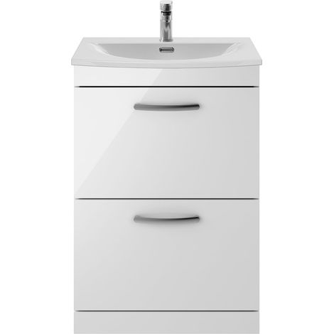 Nuie Athena Gloss White 600mm 2 Drawer Vanity Unit and Curved Ceramic Basin - ATH034G (1/5)