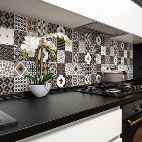 Sticker mural carrelage adhésif cuisine salle de bain – Pack de 24 stickers 20x20cm – Motifs carreaux de ciment azulejos ashantia - 24stickers20x20cm