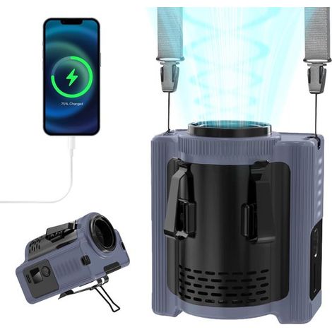 Nackenventilator mit 5 Geschwindigkeitsstufen，10000 mAh Akku，Gürtelventilator mit Clip，LED-Beleuchtung，Blau (1/5)