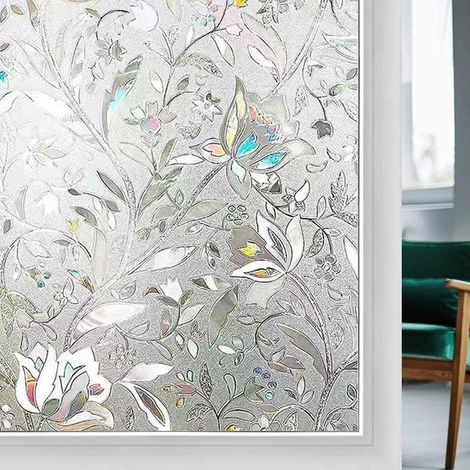 Film occultant décoratif pour fenêtres et portes, adhésif statique sans colle, motif floral, 50 x 200 cm