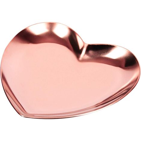 Plateau à bijoux en acier inoxydable 2 pièces, plateau de rangement cadeau en forme de cœur de style nordique, présentoir pour colliers et bagues (or rose) (1/3)