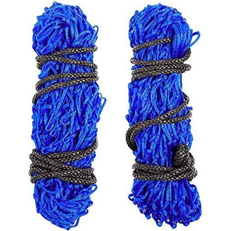 Filet à foin (lot de 2) / Filet d'alimentation lente — Maille fine de 5 cm — 15 rangs, 19 nœuds — Filet à foin d'alimentation lente pour alpagas et chevaux — Bleu (1/3)