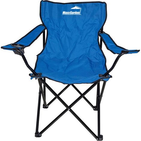 MaxxGarden Silla de Acampada - Silla de Acampada Plegable Adecuada para Festivales, la Playa, el Camping, la Pesca, etc. Portavasos en el reposabrazos - Incluye Bolsa de Transporte - Color: Azul (1/5)