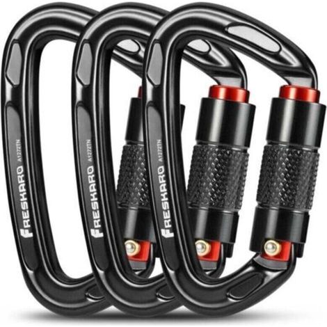 Mousqueton Escalade, Mousquetons Verrouillage Automatique, 25kN-2550kg, Certifié CE,Solide, pour Alpinisme, Laisse Chien, Sac de Frappe, Pompier, Hamac, Porte clé, Grand 10cm, Noir et Gris NPTERBL,de (1/4)