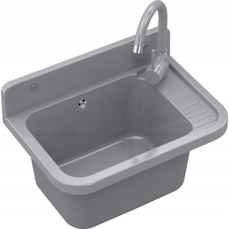 Évier Utilitaire Paron en Granitan avec Mitigeur Extractible Gris - 1 Bassin + Égouttoir + Siphon (1/4)