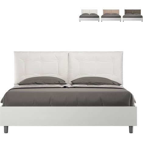 Letto matrimoniale con rete 160x190 bianco frassino cuscini similpelle bianco Egos Annalisa (1/5)
