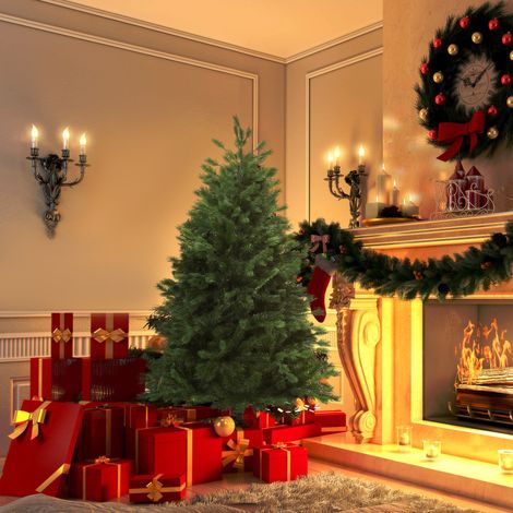 Árbol de Navidad Ø75x150 cm Artificial con 440 Ramas PE Tridente y PVC Individual y Base Plegable Árbol Navideño Decorativo Exteriores Interiores Verde (1/4)