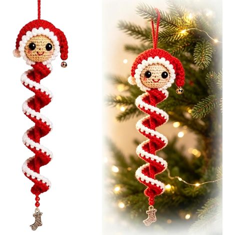 Kit de bricolaje para principiantes: muñeco de nieve en espiral tejido a crochet. Conjunto 3D para colgar en el árbol de Navidad con hilo, aguja de crochet y copos de nieve. (1/5)