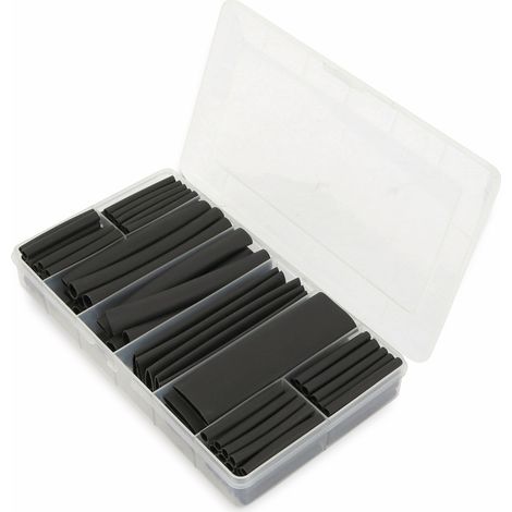 Schrumpfschlauch-Sortiment, 142-teilig Plastikbox, klebend, Schrumpfrate 3:1, schwarz (1/2)