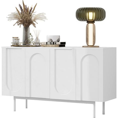 CAIziBuffet blanc minimaliste, 4 portes cintrées, salon et salle à manger (1/5)