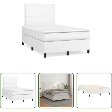 Kunstlederbett - Boxspringbett mit Matratze Weiß 120x190 cm Kunstleder (1/5)