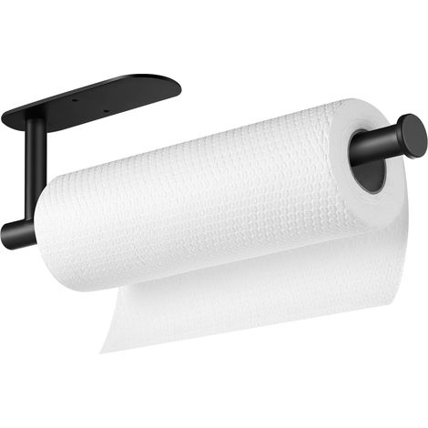 Porte-essuie-tout, disponible en version adhésive ou à visser, porte-rouleau d'essuie-tout en acier inoxydable (noir) (1/5)