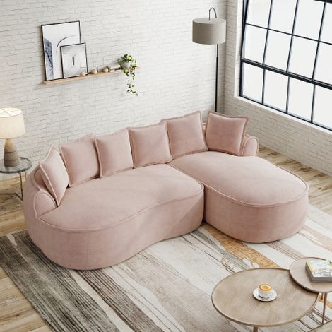 Canapé d'angle modulaire sans cadre, canapé nuage confortable en chenille avec assise profonde, canapé méridienne moderne, extra large, coussins inclus, idéal pour le salon, rose WL
