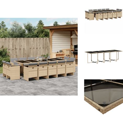 15-tlg. Garten-Essgruppe mit Kissen Beigemischung Poly Rattan - Gartenmöbel - Essgruppe - Outdoor Möbel - Terrassenmöbel - Rattan Gartenmöbel (1/5)