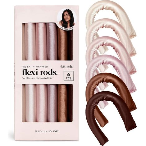 Bigoudis sans chaleur pour des boucles parfaites toute la nuit, rouleaux doux pour dormir, fers à friser sans chaleur adaptés aux femmes, convient aux cheveux courts et longs, lot de 6. (1/5)