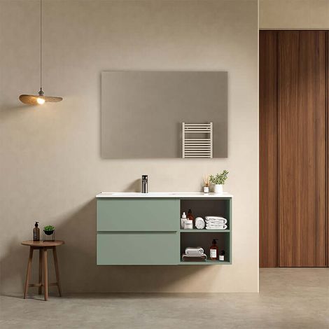 Mobile bagno sospeso 100 cm Verde Salvia Lavabo a Sinistra in Ceramica Specchio Quadro - Fiji Paint Plus (1/4)